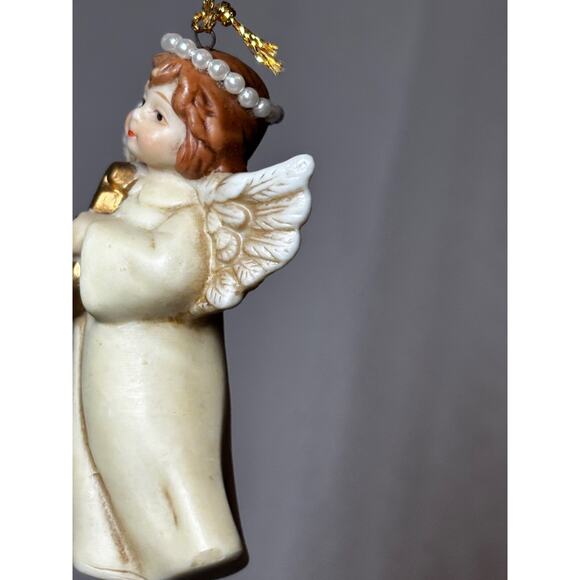 Vintage Pearl halo porcelain Christmas ornament house of Lloyd playing harp - Picture 5 of 12